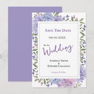 Reserve A Data Casamento Elegante com Hortênsias Lilás e Azul Des