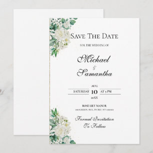 Reserve A Data Casamento Elegante com Rosa Branca e Lírios