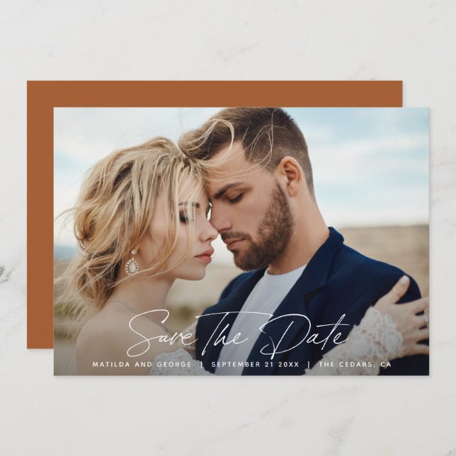 Reserve A Data casamento elegante com script moderno (Frente/Verso)