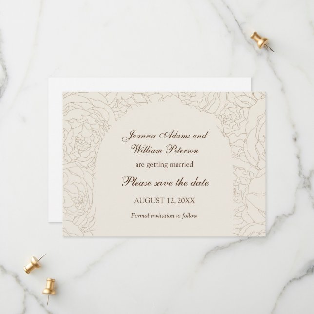 Reserve A Data Casamento elegante de Beige Brown, salvar a data (Frente/Verso In Situ)