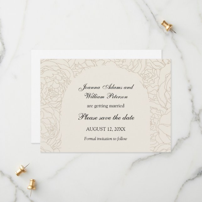 Reserve A Data Casamento elegante de Beige Brown, salvar a data (Frente/Verso In Situ)