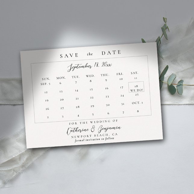 Reserve A Data Casamento Elegante de Caligrafia Simples Moderna d (wedding calendar save the date modern minimalist calligraphy black white)