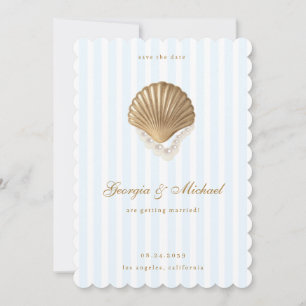 Reserve A Data Casamento Elegante de Concha de Ouro & Azul Costei