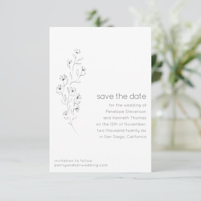 Reserve A Data Casamento Elegante de Desenho Floral Moderno Minim (Em pé/Frente)