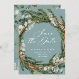 Reserve A Data casamento elegante de eucalipto com script moderno