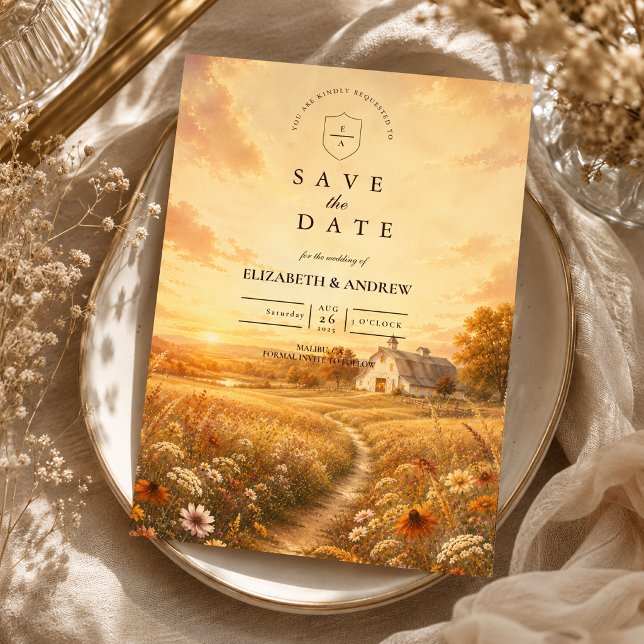 Reserve A Data Casamento Elegante de Flores Silvestres de Outono (Criador carregado)