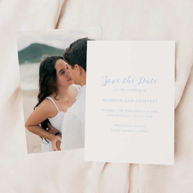 Reserve A Data Casamento Elegante De Foto Azul De Bold Script Pow (Criador carregado)