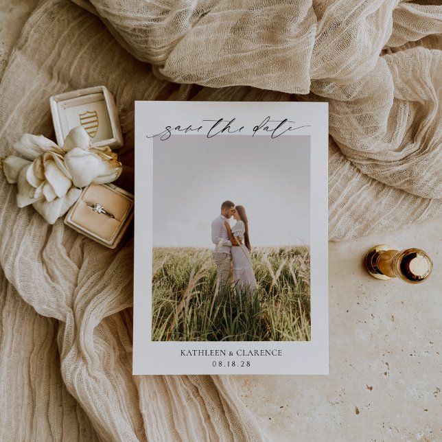 Reserve A Data Casamento Elegante de Foto Branco e Preto Clássico (Criador carregado)