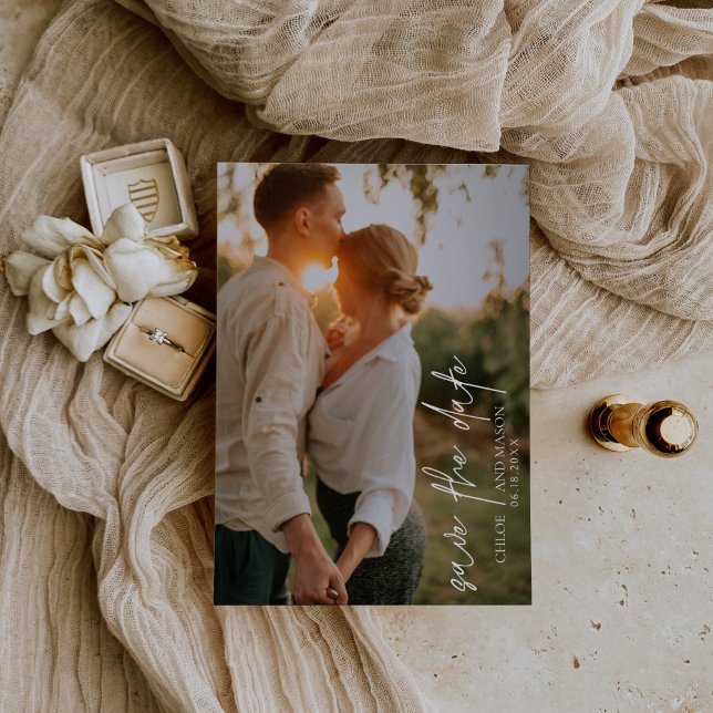 Reserve A Data Casamento Elegante de Foto Branco e Preto Clássico (Criador carregado)