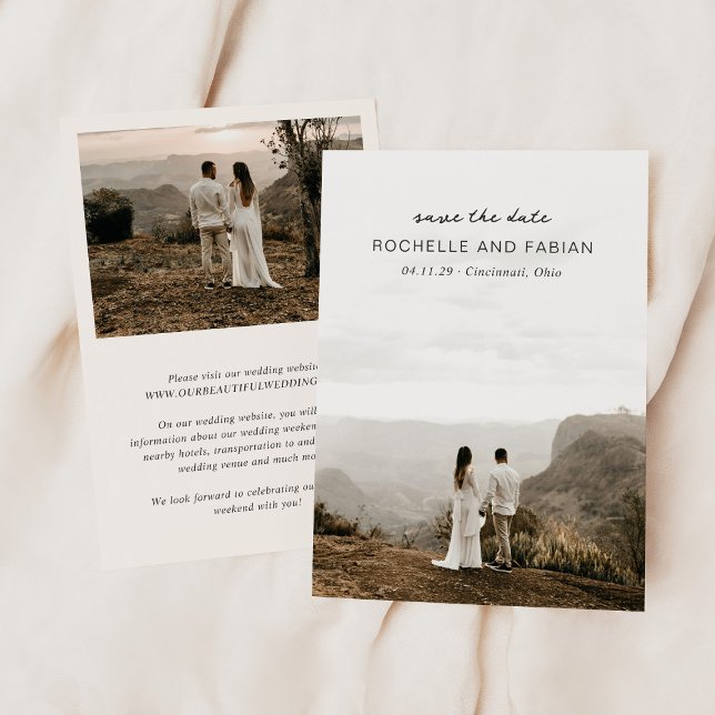 Reserve A Data Casamento Elegante de Foto em Creme Simples (Criador carregado)