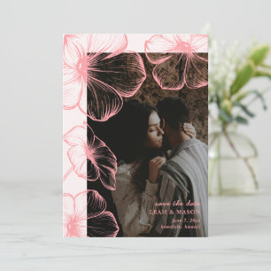 Reserve A Data Casamento Elegante de Foto Floral Rosa Moderna