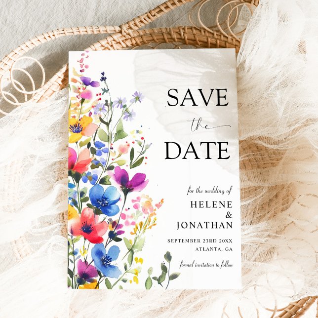 Reserve A Data Casamento Elegante De Jardim De Aquarela De Flores (Wildflower Watercolor Garden Elegant Wedding Save The Date)