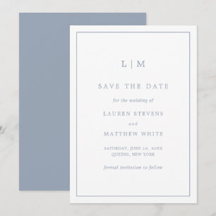 Reserve A Data Casamento elegante de Monograma Azul Simples