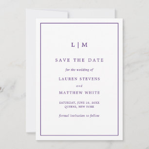 Reserve A Data Casamento elegante de monograma roxo simples