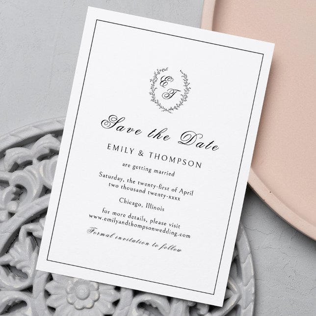 Reserve A Data Casamento Elegante de Monograma Wreath (Criador carregado)