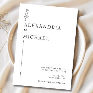 Reserve A Data Casamento Elegante de Negro e Branco Minimalista