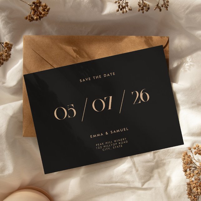 Reserve A Data Casamento elegante de preto e marrom salva a data (Elegant Chic Black and Tan Wedding Save the Date)