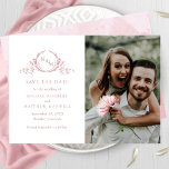 Reserve A Data Casamento Elegante de Rosa Dusty Monograma<br><div class="desc">Anuncie sua data de casamento com este casamento impressionante, salve o cartão de data com duas seções na frente, ao fino monograma botânico desenhado à esquerda, que delineia elegantemente as iniciais dos casais em pontas poeirentas com seus nomes, data de casamento e detalhes de localização e à direita com a...</div>