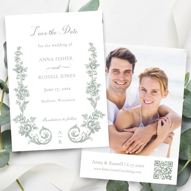 Reserve A Data Casamento Elegante de Rosas Barrocas em Sage (Criador carregado)