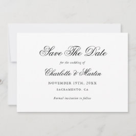 Reserve A Data Casamento Elegante de Script Branco e Preto