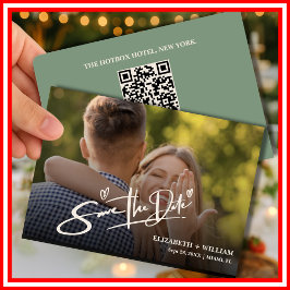 Reserve A Data Casamento elegante do Código QR de Foto Verde Sage