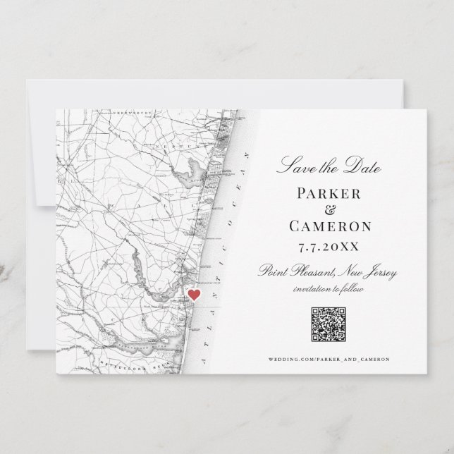 Reserve A Data Casamento Elegante Do Mapa De Nova Jersey (Frente)