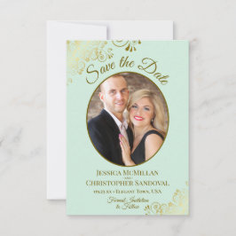 Reserve A Data Casamento Elegante Dourado com Ondas e Foto em Ver