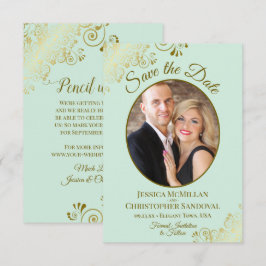 Reserve A Data Casamento Elegante Dourado com Ondas e Foto em Ver