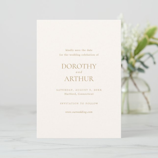 Reserve A Data Casamento Elegante Dourado e marfim moderno (Em pé/Frente)