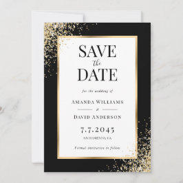 Reserve A Data Casamento Elegante Dourado Frame Confetti