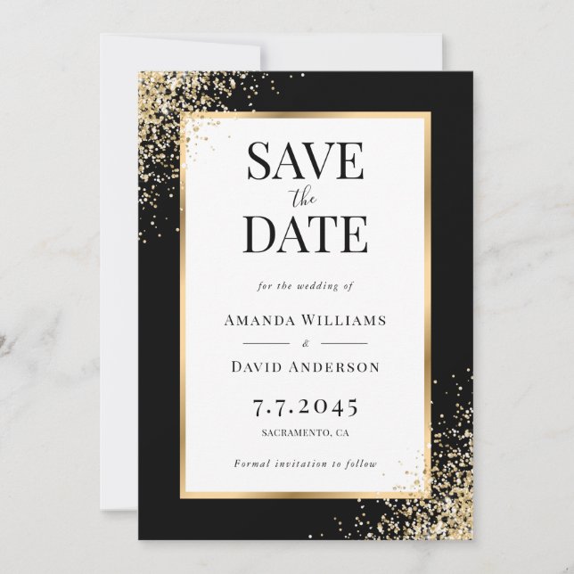 Reserve A Data Casamento Elegante Dourado Frame Confetti (Frente)