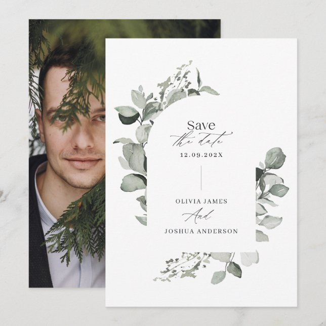 Reserve A Data Casamento elegante e botânico Eucalyptus (Frente/Verso)