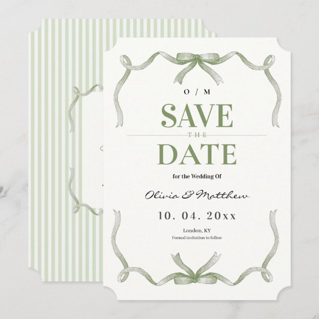 Reserve A Data Casamento Elegante e Moderno em Verde Sage (Frente/Verso)