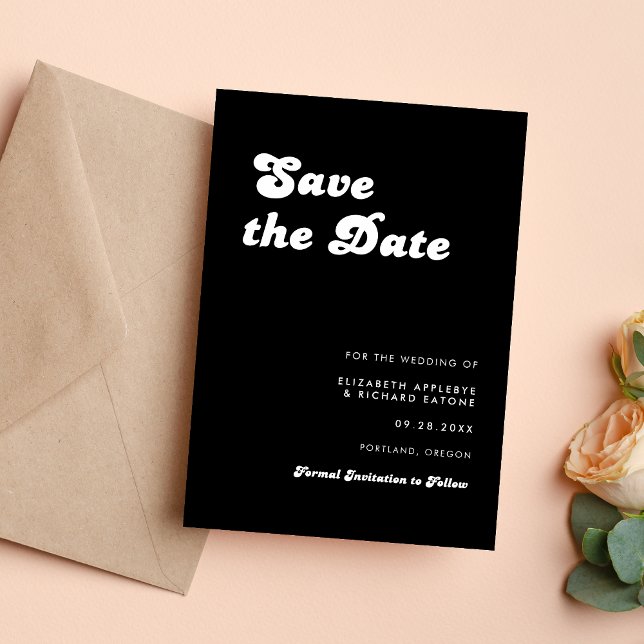 Reserve A Data Casamento Elegante e Retrô em Preto e Branco (Retro black and white save the date creates a stylish, memorable feel for your wedding.)