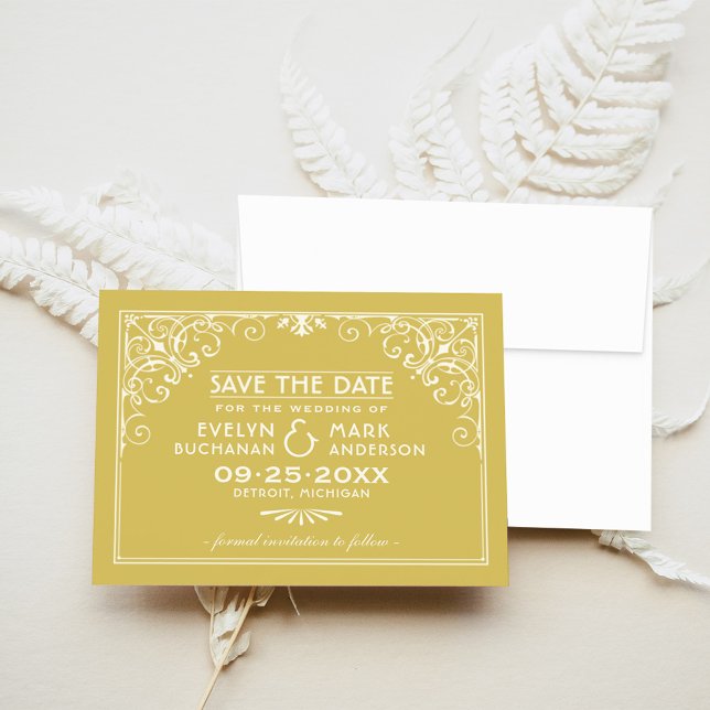 Reserve A Data Casamento Elegante em Ouro com Trabalho de Rolo Ar (Criador carregado)