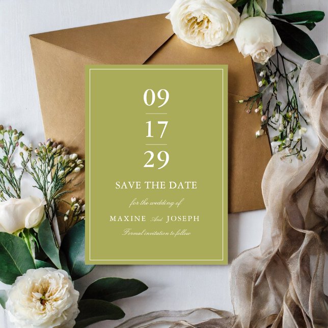 Reserve A Data Casamento Elegante em Verde Oliva com Letra Script (Elegant olive green save the dates build anticipation with graceful and timeless appeal.)