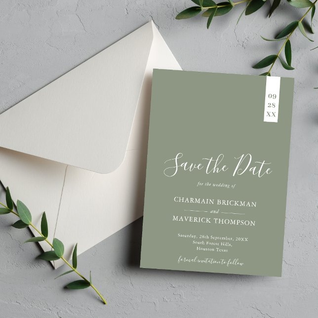 Reserve A Data Casamento Elegante em Verde Sage e Branco com Letr (Criador carregado)