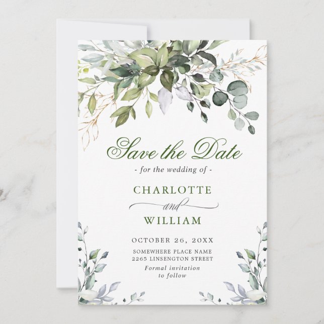 Reserve A Data Casamento Elegante Eucalyptus Greenery (Frente)