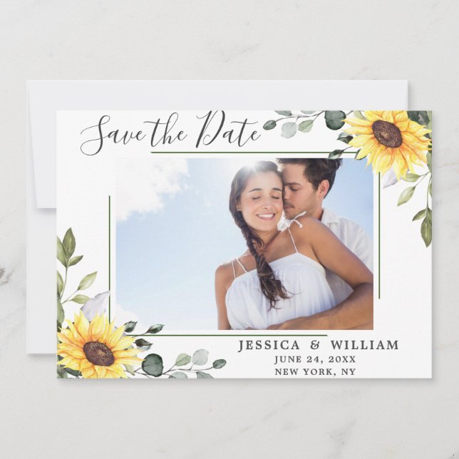 Reserve A Data Casamento Elegante Eucalyptus Sunflower PHOTO (Frente)