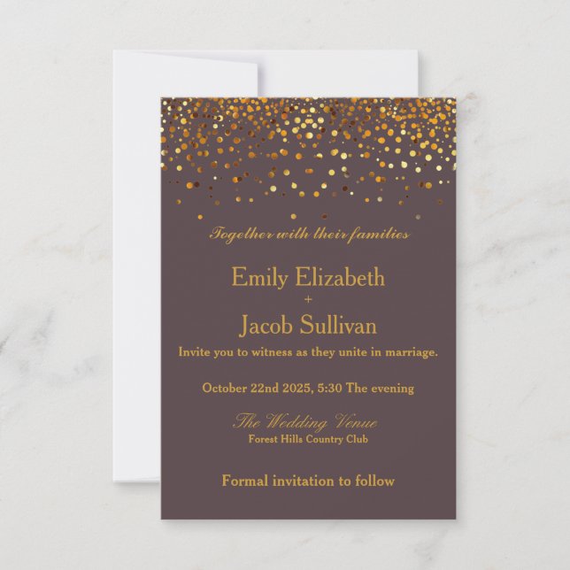 Reserve A Data Casamento Elegante Faux Gold Foil Confetti (Frente)