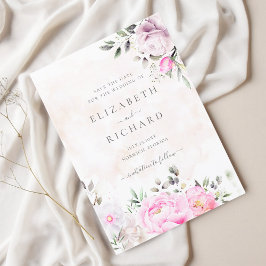 Reserve A Data Casamento Elegante Floral Floral Cor-de-Água Rosa