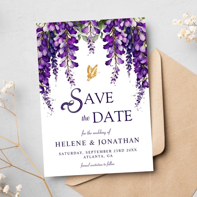 Reserve A Data Casamento Elegante Floral Floral de Lavanda Roxa (Purple Lavender Watercolor Floral Elegant Wedding Save The Date)