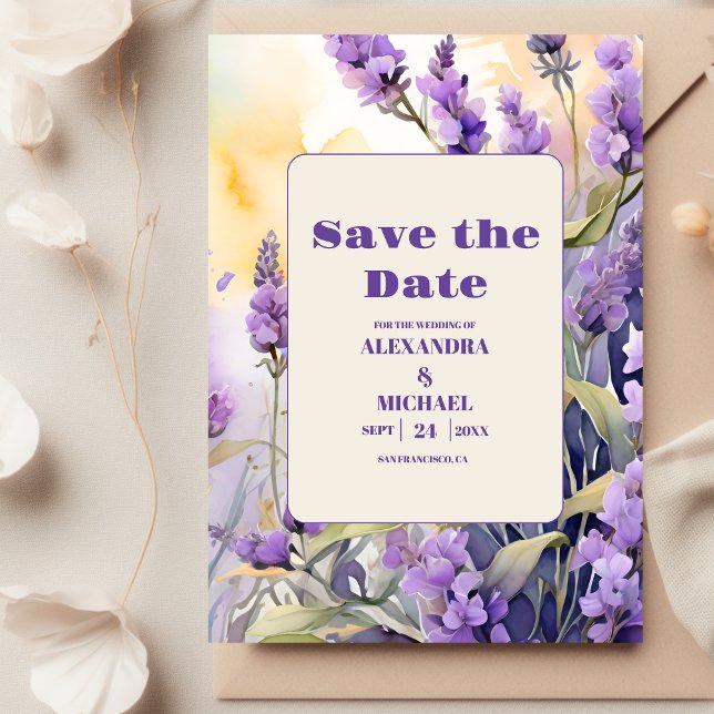 Reserve A Data Casamento Elegante Floral Roxo lavanda (Criador carregado)