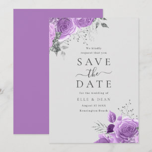 Reserve A Data Casamento Elegante Floral Roxo Lavanda & Prata