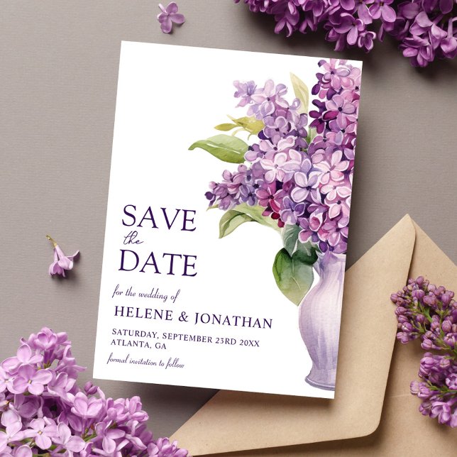 Reserve A Data Casamento Elegante Floral Russo Lilac Moderno (Lilac Modern Rustic Floral Elegant Wedding Save The Date)