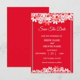 Reserve A Data Casamento Elegante Floral Vermelho Branco
