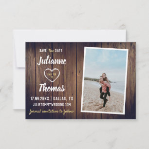 Reserve A Data Casamento Elegante Foto Personalizada Madeira Rúst