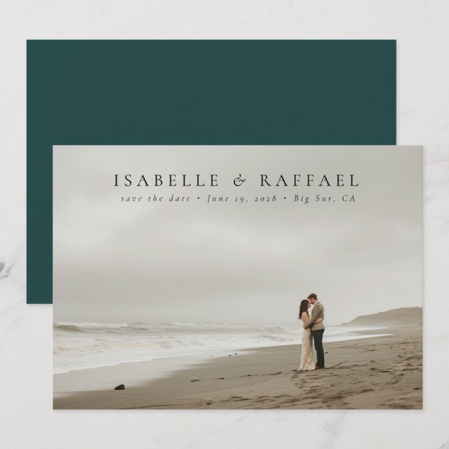 Reserve A Data Casamento Elegante Luxurioso de Foto Emerald Green (Frente/Verso)