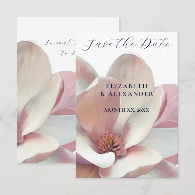 Reserve A Data Casamento Elegante Magnólia Rosa e Branco (Frente/Verso)
