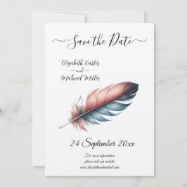 Reserve A Data Casamento Elegante Minimalista com Pena em Blush